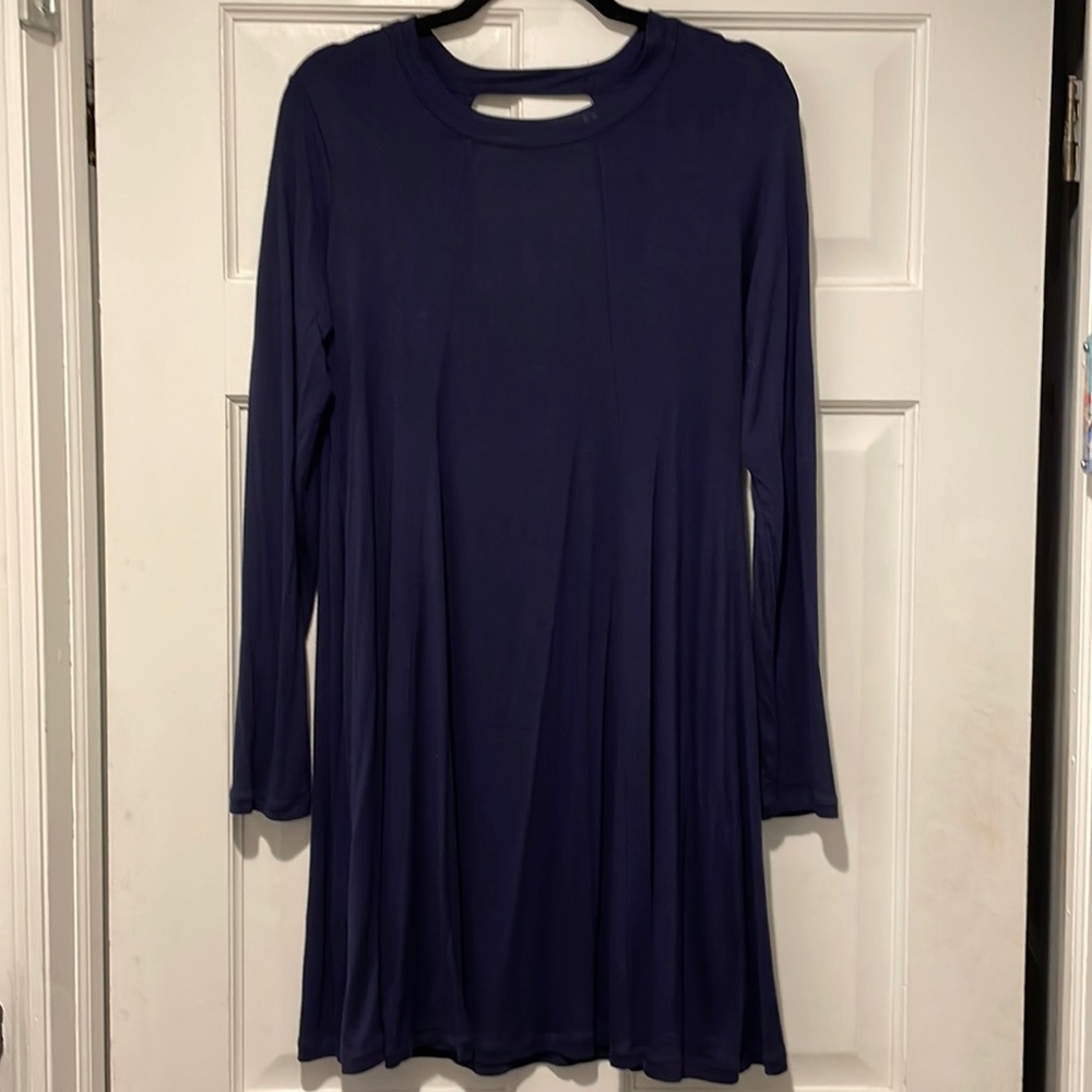 BCBGeneration blue long sleeve dress with cutout and draped back Size M.